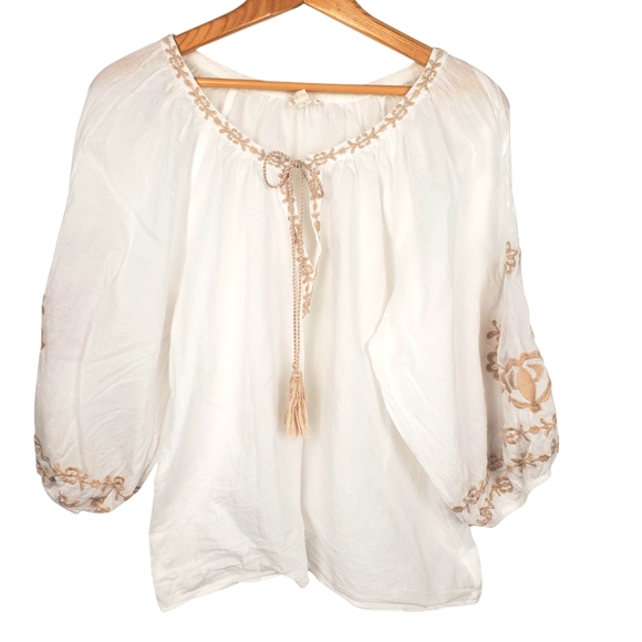 Nicole Miller Tops - Nicole Miller Artelier White Puff Sleeve Blouse with Tie Front. LG. A0015